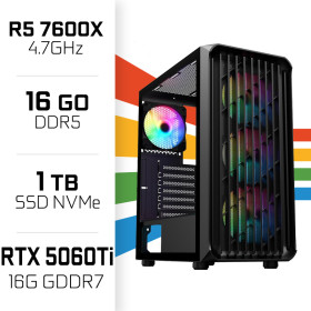 PC Gamer R5 7600X/1TB SSD/16GB DDR5/RTX5060TI 16GB PC Gamer Avancé UltraPC, Ultra Pc Gamer Maroc