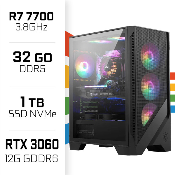 PC Gamer UltraPC Ryzen 7 7700/32GB DDR5/1TB SSD/RTX3060 12G PC Gamer Avancé UltraPC, Ultra Pc Gamer Maroc