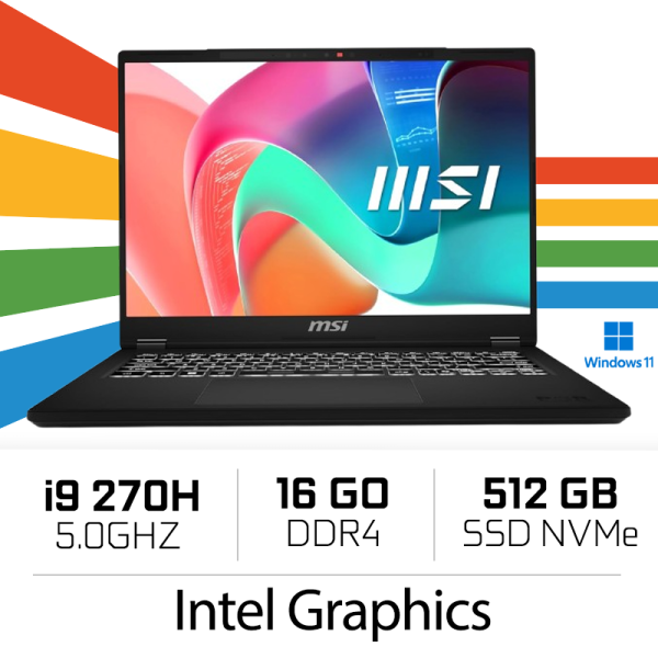 MSI Modern 14 H D2RMG-441MA / Intel Core 9 270H / 2x8GB DDR4 / 512GB NVMe SSD / Intel Graphics /14" FHD IPS / W11H Classic Bl...