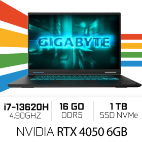 GIGABYTE GAMING A16 GA6CMH-I2FR894SD /Intel i7-13620H/16GB DDR5/1TB SSD/RTX 4050 6Go /16″ 165Hz/Freedos PC Portables Gamer Gi...