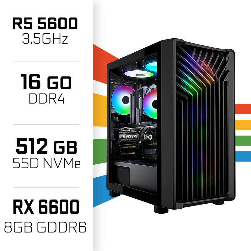 PC Gamer Intermédiaire Intel Core i5 13400F, RX 6600 8GB, 16Go RAM, 1TB
