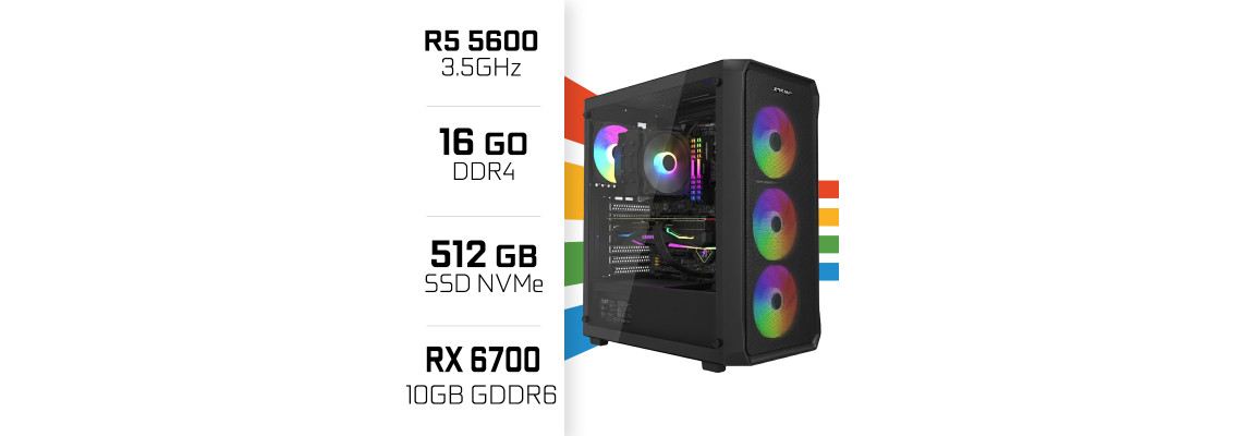 PC Gamer UltraPC Ryzen 5 5600/16Go/512Go SSD/RX6700 10Go AMD Ryzen
