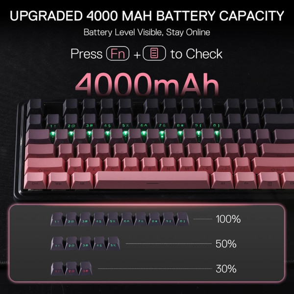 Redragon K728 Antonium Pro Wireless Mechanical Keyboard (Tide Pink) Claviers Redragon, Ultra Pc Gamer Maroc