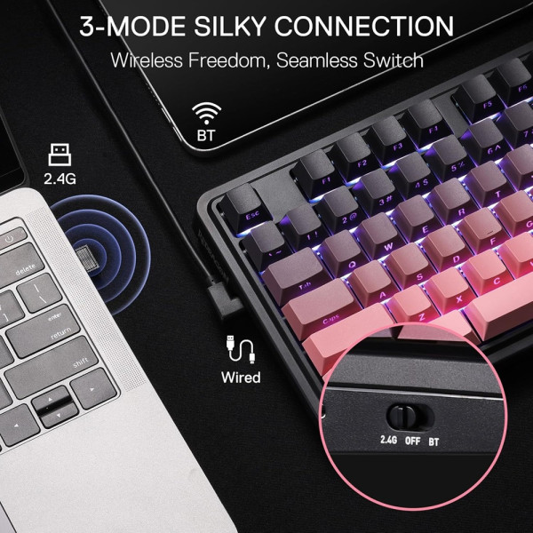 Redragon K728 Antonium Pro Wireless Mechanical Keyboard (Tide Pink) Claviers Redragon, Ultra Pc Gamer Maroc