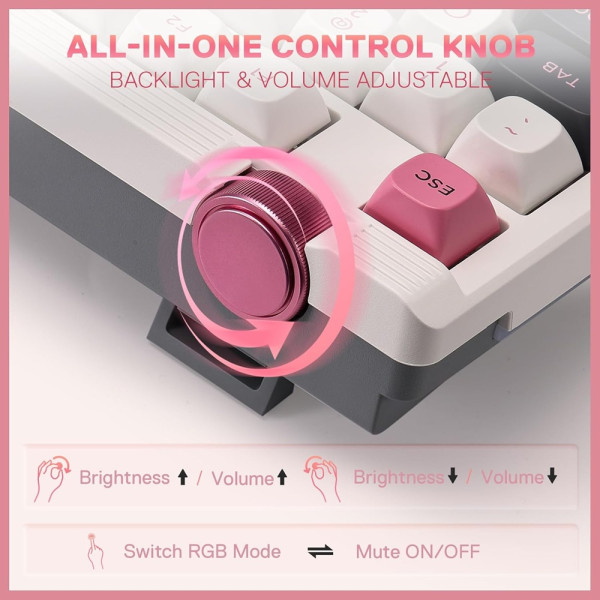 Redragon K729 OTIM Pro Wireless Mechanical Keyboard (White/Black/Pink) Claviers Redragon, Ultra Pc Gamer Maroc