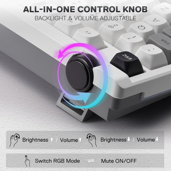 Redragon K729 OTIM Pro Wireless Mechanical Keyboard (White/Grey/Black) Claviers Redragon, Ultra Pc Gamer Maroc