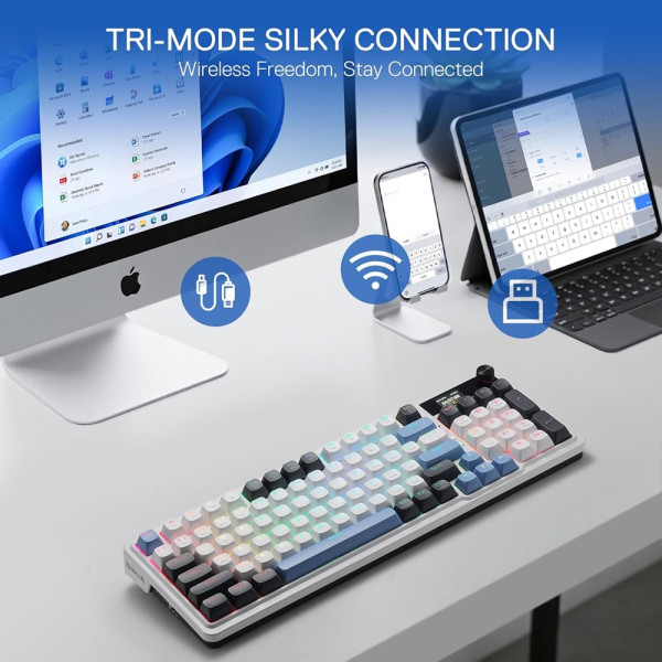 Redragon Galatin PRO K719 Wireless (Glacier Azure) Claviers Redragon, Ultra Pc Gamer Maroc