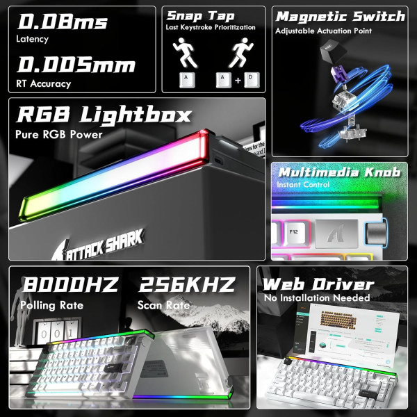 ATTACK SHARK R85 HE Rapid Trigger Magnetic Switch (White) Claviers ATTACK SHARK, Ultra Pc Gamer Maroc