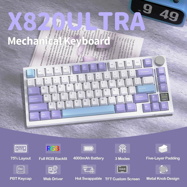 ATTACK SHARK X820 Ultra Shark Switch (Lavender) Claviers ATTACK SHARK, Ultra Pc Gamer Maroc