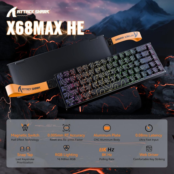 ATTACK SHARK X68MAX HE Magnetic Switch (Black Contours) Claviers ATTACK SHARK, Ultra Pc Gamer Maroc