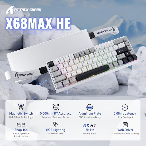 ATTACK SHARK X68MAX HE Magnetic Switch (Star White) Claviers ATTACK SHARK, Ultra Pc Gamer Maroc