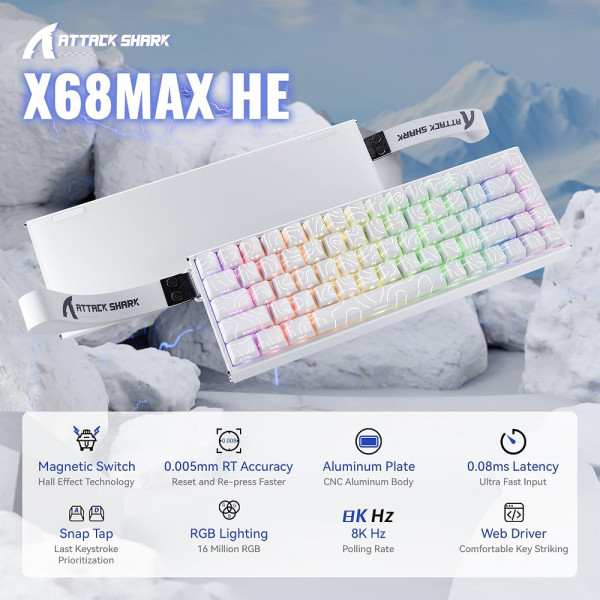 ATTACK SHARK X68MAX HE Magnetic Switch (White Contours) Claviers ATTACK SHARK, Ultra Pc Gamer Maroc