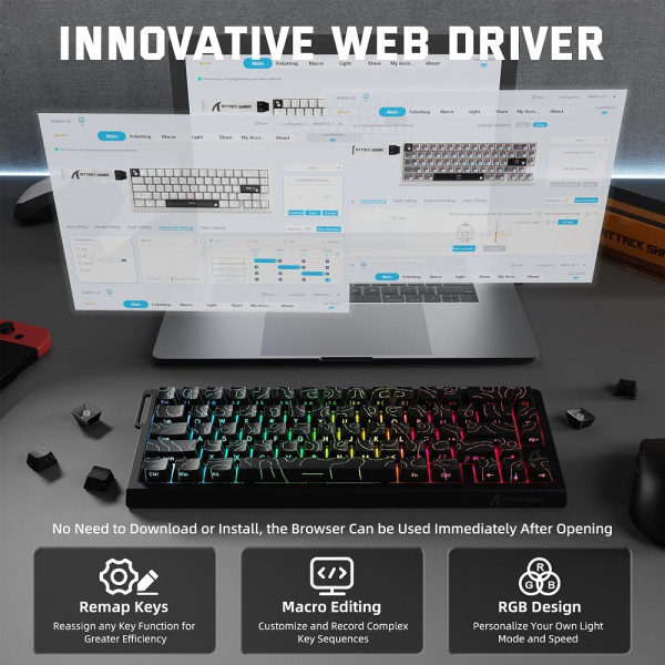 ATTACK SHARK X68 PRO HE Wireless Magnetic Switch (Black Contours) Claviers ATTACK SHARK, Ultra Pc Gamer Maroc