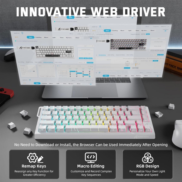 ATTACK SHARK X68 PRO HE Wireless Magnetic Switch (White Contours) Claviers ATTACK SHARK, Ultra Pc Gamer Maroc