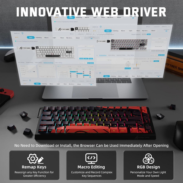 ATTACK SHARK X68 PRO HE Wireless Magnetic Switch (Red Contours) Claviers ATTACK SHARK, Ultra Pc Gamer Maroc