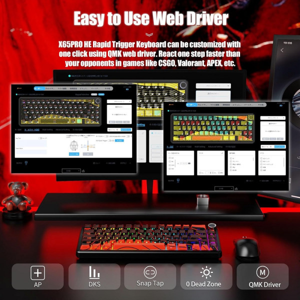 ATTACK SHARK X65 PRO HE Wireless Rapid Trigger Magnetic Switch (Red Contours) Claviers Powercolor, Ultra Pc Gamer Maroc