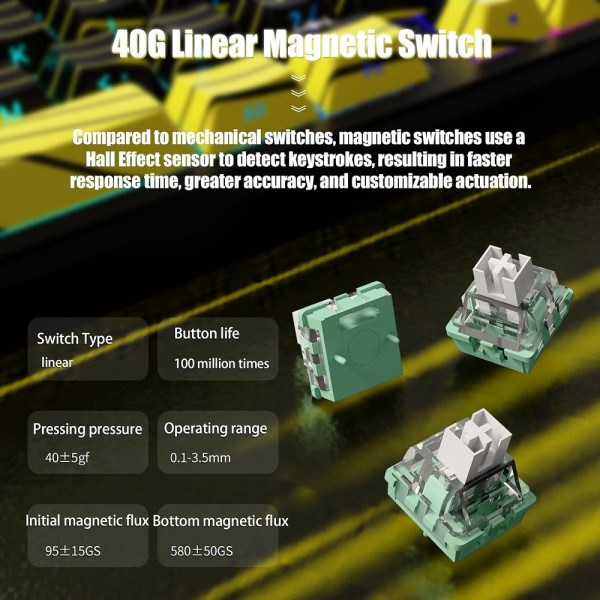 ATTACK SHARK X65 PRO HE Wireless Rapid Trigger Magnetic Switch (Yellow Contours) Claviers Powercolor, Ultra Pc Gamer Maroc