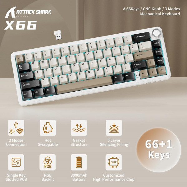 ATTACK SHARK X66 Blueberry Switch (Cheese White) Claviers ATTACK SHARK, Ultra Pc Gamer Maroc