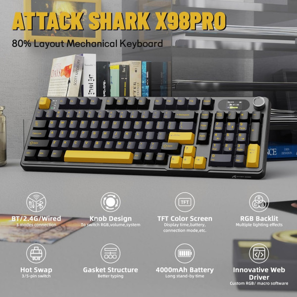 ATTACK SHARK X98 PRO Wireless Blueberry Switch (Star Black) Claviers ATTACK SHARK, Ultra Pc Gamer Maroc