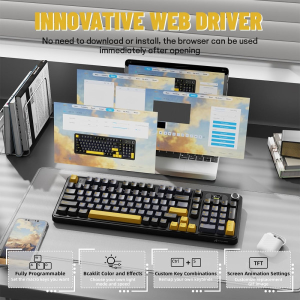 ATTACK SHARK X98 PRO Wireless Blueberry Switch (Star Black) Claviers ATTACK SHARK, Ultra Pc Gamer Maroc