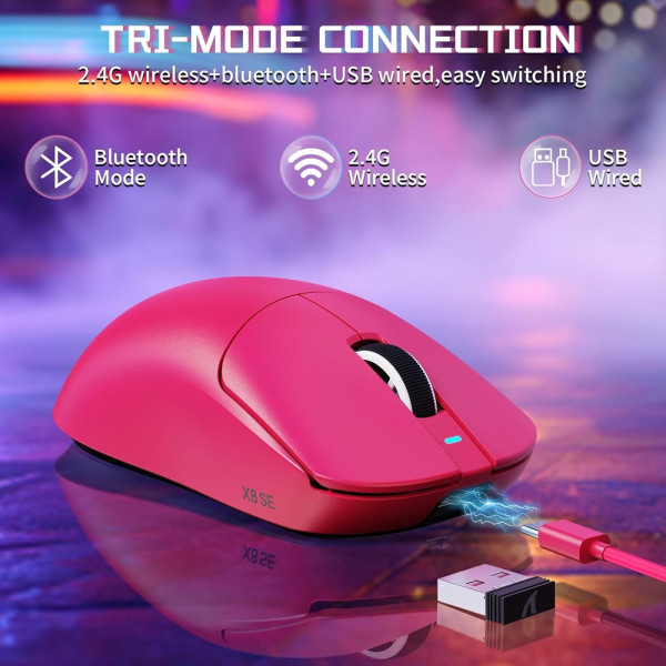 ATTACK SHARK X8SE (Berry Red) Souris ATTACK SHARK, Ultra Pc Gamer Maroc