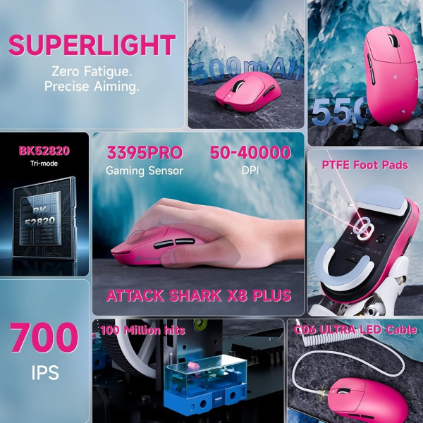 ATTACK SHARK X8PLUS (Berry Red) Souris ATTACK SHARK, Ultra Pc Gamer Maroc