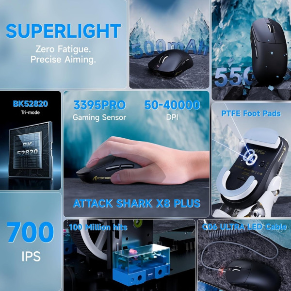 ATTACK SHARK X8PLUS (Black) Souris ATTACK SHARK, Ultra Pc Gamer Maroc