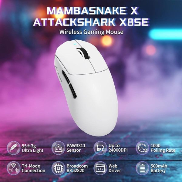 ATTACK SHARK X8PLUS (White) Souris ATTACK SHARK, Ultra Pc Gamer Maroc