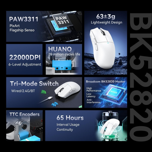 ATTACK SHARK X11 SE (White) Souris ATTACK SHARK, Ultra Pc Gamer Maroc