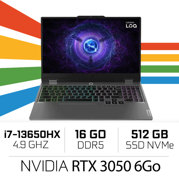 LENOVO LOQ 15IRX9 Intel i7-13650HX /16GB DDR5/512GB SSD/RTX 3050 6Go/15.6″ 144Hz/W11 PC Portables Gamer Lenovo, Ultra Pc Game...