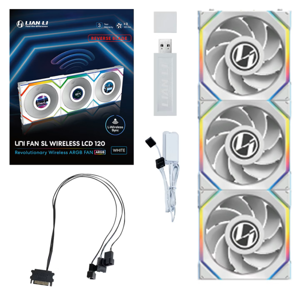 Lian Li UNI Fan SL Wireless LCD Reverse 120 White (Triple Pack) Ventilateurs boîtier Lian Li, Ultra Pc Gamer Maroc