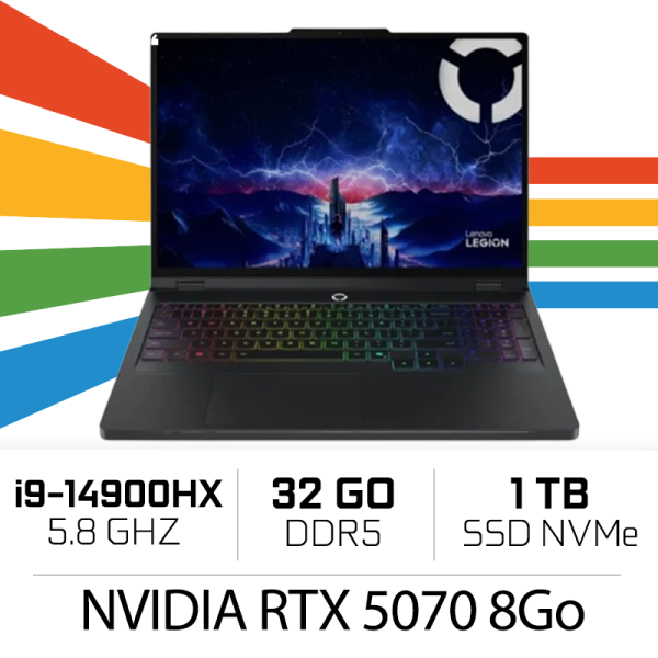 Lenovo Legion Pro 5 16IAX10 I9-14900HX/32GB DDR5/1TB SSD/RTX 5070 8GB/16″ WQXGA 240 Hz/W11 PC Portables Gamer Lenovo, Ultra P...