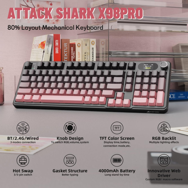ATTACK SHARK X98 PRO Wireless Blueberry Switch (Blackberry) Claviers ATTACK SHARK, Ultra Pc Gamer Maroc