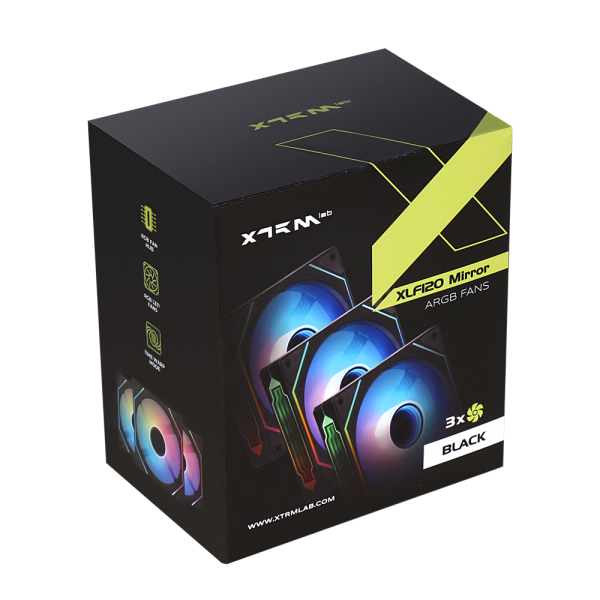 XTRMLAB XLF120 Mirror Triple Pack + Hub (Black) Ventilateurs boîtier XTRMLAB, Ultra Pc Gamer Maroc