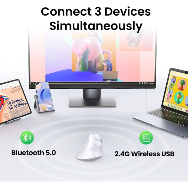 Ugreen Vertical Wireless MU008 Blanc Souris UGREEN, Ultra Pc Gamer Maroc