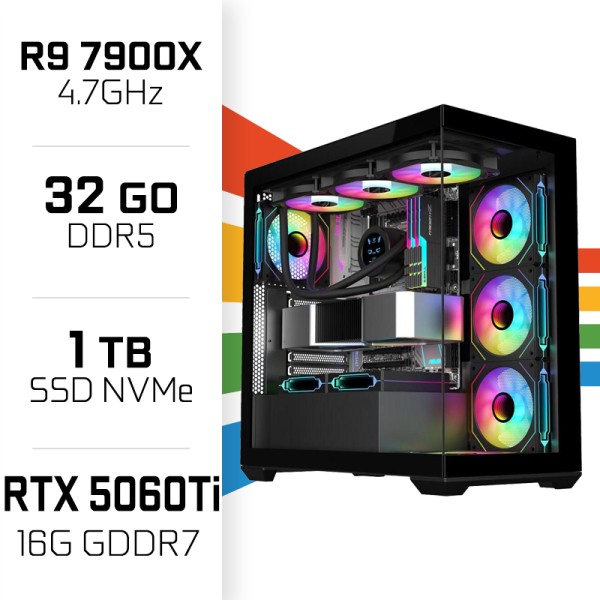 PC Gamer UltraPC Ryzen 9 7900X/1TB SSD/32GB DDR5/RTX5060Ti 16G AMD Ryzen 9 UltraPC, Ultra Pc Gamer Maroc