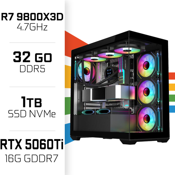 PC Gamer UltraPC Ryzen 7 9800X3D/1TB SSD/32GB DDR5/RTX5060TI 16G AMD Ryzen 7 UltraPC, Ultra Pc Gamer Maroc