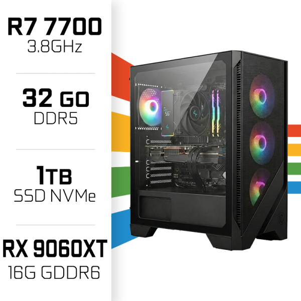 PC Gamer UltraPC Ryzen 7 7700/1TB SSD/32GB DDR5/RX9060XT 16G AMD Ryzen 7 UltraPC, Ultra Pc Gamer Maroc