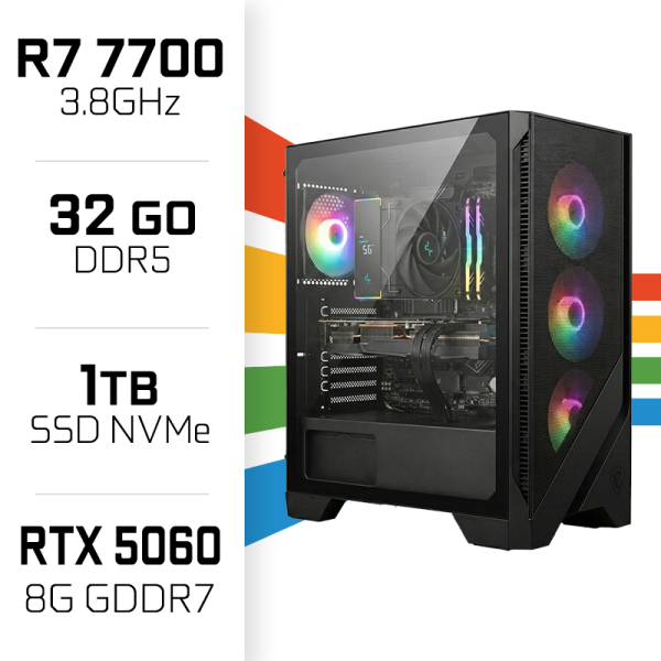 PC Gamer Ultrapc Ryzen 7 7700/1TB SSD/32GB DDR5/RTX5060 AMD Ryzen 7 UltraPC, Ultra Pc Gamer Maroc