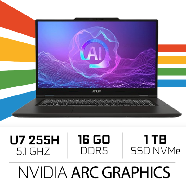 MSI Venture 14 AI A2HMG-036MA Intel Ultra 7-255H/16Go DDR5/1TB SSD/14" 120Hz 2.8k /Win11 - Noir Classic (Emballage ouvert) PC...