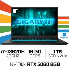 Gigabyte GAMING A16 CVH-I3FR894SS Intel i7-13620H/16GB DDR5/1TB SSD/RTX 5060 8Go/16″ 165Hz/Win11 PC Portables Gamer Gigabyte,...