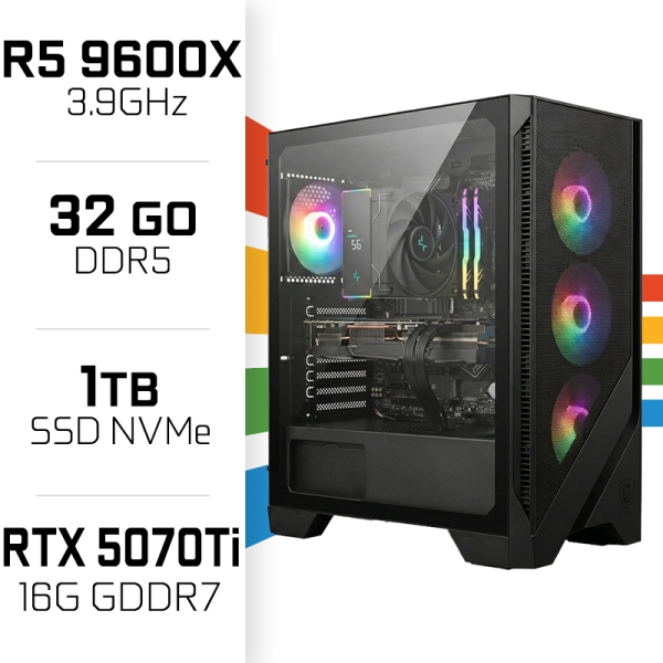 PC Gamer UltraPC Ryzen 5 9600X/32GB DDR5/1TB SSD/RTX5070 Ti AMD Ryzen 5 UltraPC, Ultra Pc Gamer Maroc