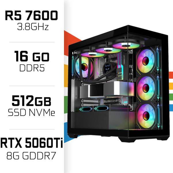 PC Gamer UltraPC Ryzen 5 7600/16GB DDR5/512GB SSD/RTX5060Ti 8GB AMD Ryzen 5 UltraPC, Ultra Pc Gamer Maroc