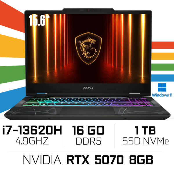 MSI Cyborg 15 B13WGKG-829MA Intel i7-13620H/16GB DDR5/1TB SSD/RTX 5070 8GB/15.6" 144Hz/Win11 /Black PC Portables Gamer MSI, U...