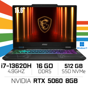 MSI Cyborg 15 B13WFKG-831MA Intel i7-13620H/16GB DDR5/512GB SSD/RTX 5060 8GB/15.6" 144Hz/Win11 /Black PC Portables Gamer MSI,...