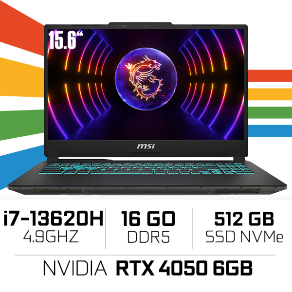 MSI Cyborg 15 A13VE-2226XMA Intel i7-13620H/16GB DDR5/512GB SSD/RTX 4050 6GB/15.6" 144Hz/FreeDos /Black PC Portables Gamer MS...
