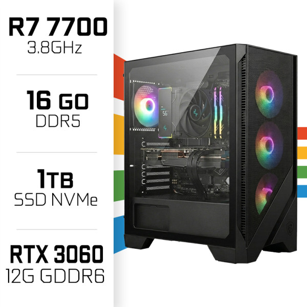 PC Gamer UltraPC Ryzen 7 7700/16GB DDR5/1TB SSD/RTX3060 12G AMD Ryzen 7 UltraPC, Ultra Pc Gamer Maroc