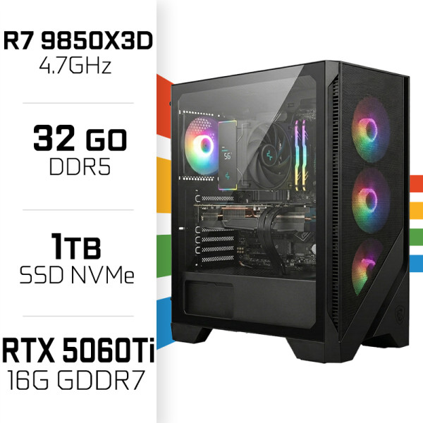 PC Gamer UltraPC Ryzen 7 9850X3D/1TB SSD/32GB DDR5/RTX5060TI 16G AMD Ryzen 7 UltraPC, Ultra Pc Gamer Maroc