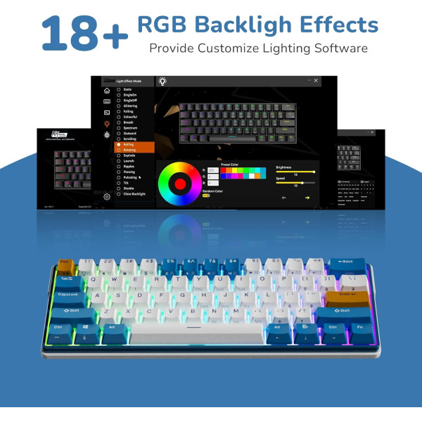 Royal Kludge RK61Plus Klein Blue - Sky Cyan Switch (US Qwerty) Claviers Royal Kludge, Ultra Pc Gamer Maroc