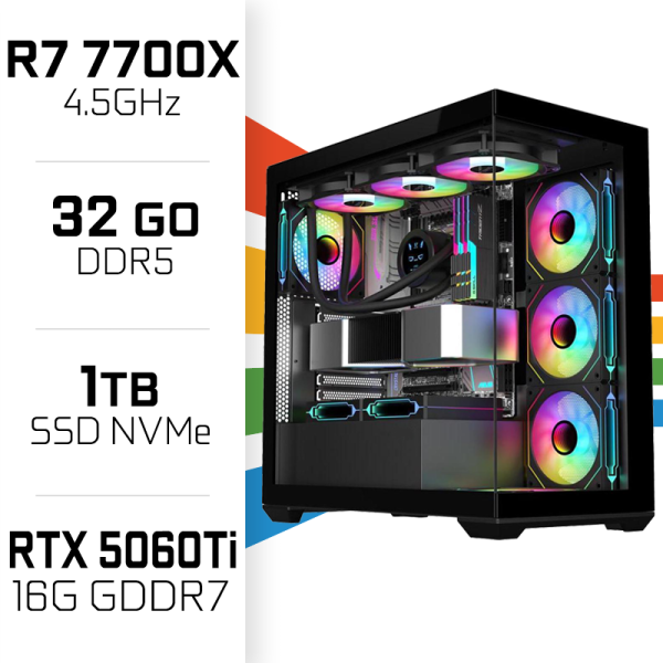 PC Gamer UltraPC Ryzen 7 7700X/1TB SSD/32GB DDR5/RTX5060Ti 16G AMD Ryzen 7 UltraPC, Ultra Pc Gamer Maroc
